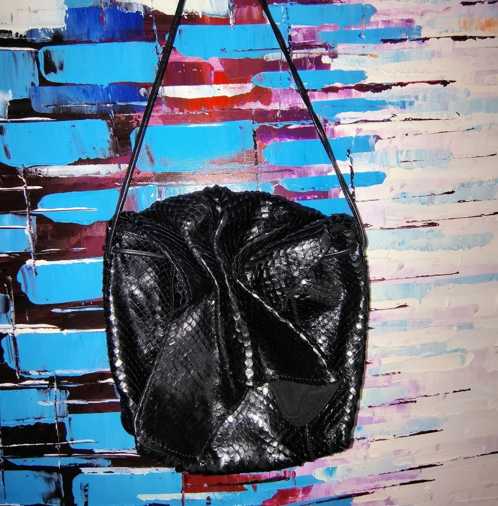 Vintage Carlos Falchi Black Snakeskin Butterfly Bag 43